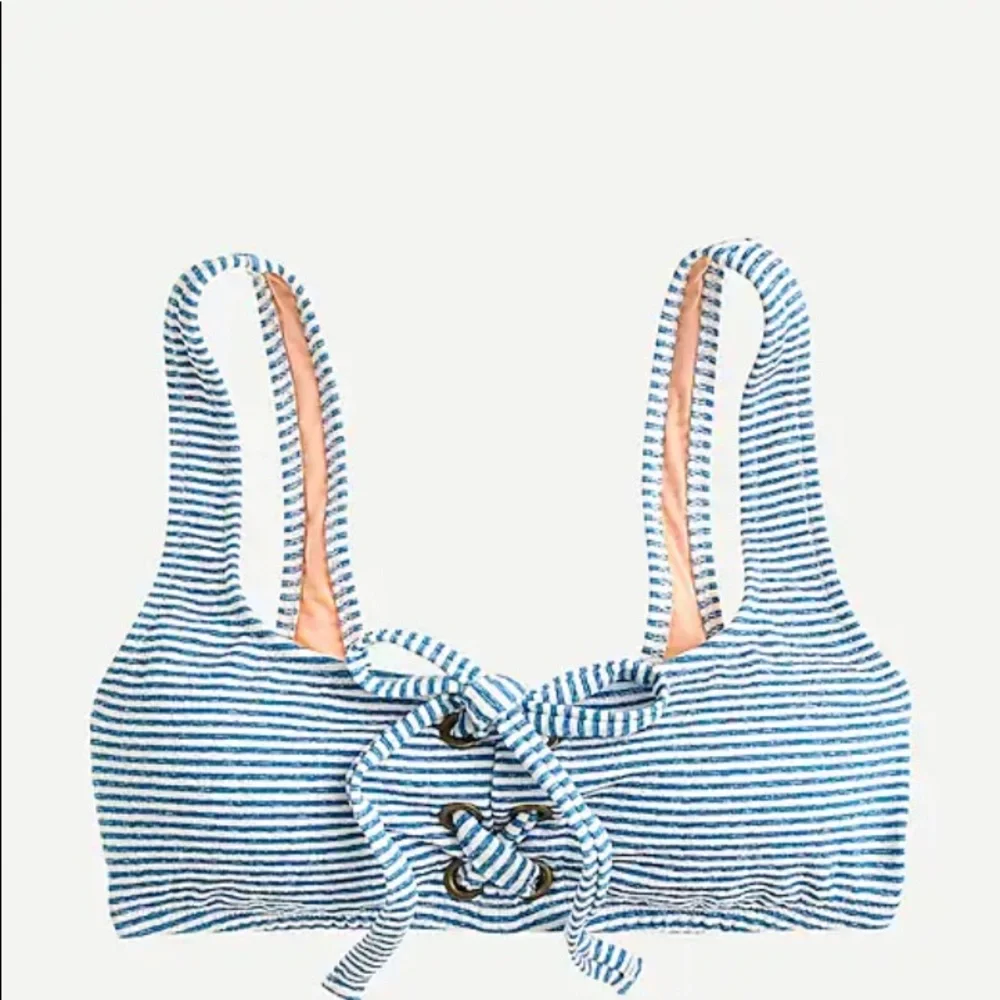 J. Crew NWT‎ Lace-Up Bikini Top and Side Tie Lowrider Bottom in Faded Stripe